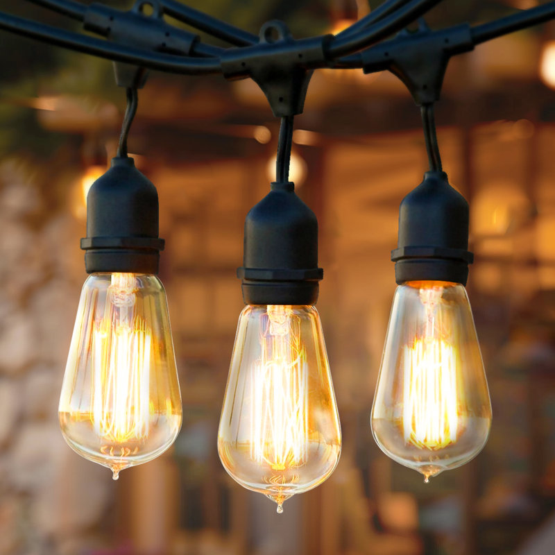 Guirlande de lumières d'extérieur incandescentes de 48 pi avec 15 ampoules Edison Ambient Pro, résistante aux intempéries, connectable de bout en bout