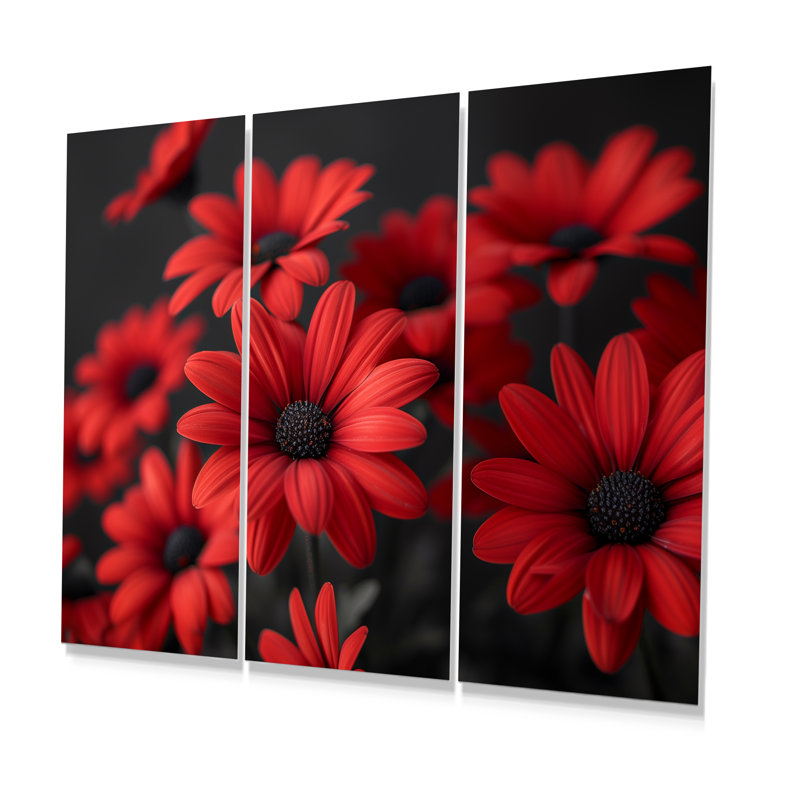 Ensemble de salon mural marguerites monochromes rouges et noires Photo II, Métal métal, H 28 po x l 36 po x P 1 po