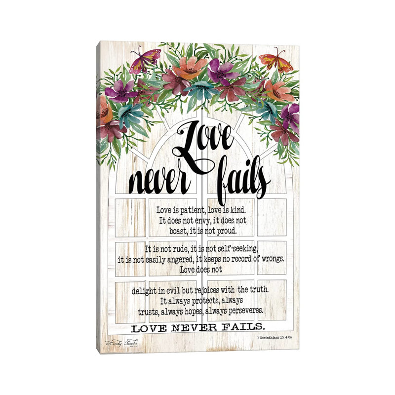 Floral Love Never Fails by Cindy Jacobs - Wrapped Canvas Print, 152.5 cm H x 101.5 cm W