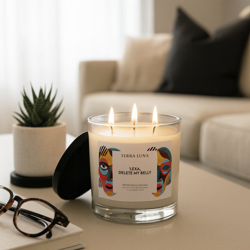 Bougie décorative en verre parfumée à la sauge et au sel de mer pour décor de salon moderne - Décoration relaxante pour table basse ou bibliothèque - 4 po, blanc et noir