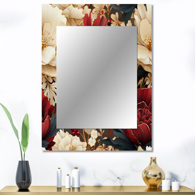 Areej riche coquelicots fleurs opulentes - rouge, miroir mural décoratif, art en métal imprimé