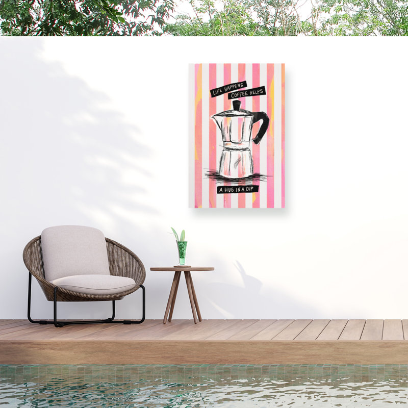 Baroo Bloom Mocca Coffee On Stripes - Hug In A Cup Outdoor  Canvas, H 22 po x l 32 po