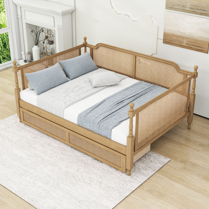 Wooden Daybed with 2 Drawers and Slats, Full/Double, Antique Walnut