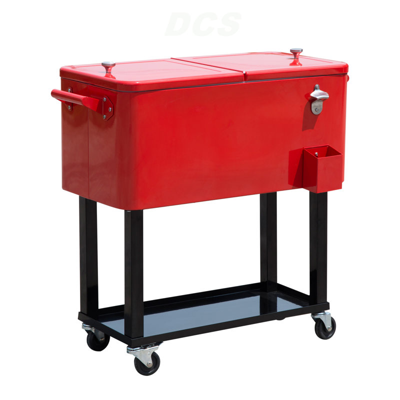 Chariot à glaçons sur roulettes Outsunny 80 QT, Rouge