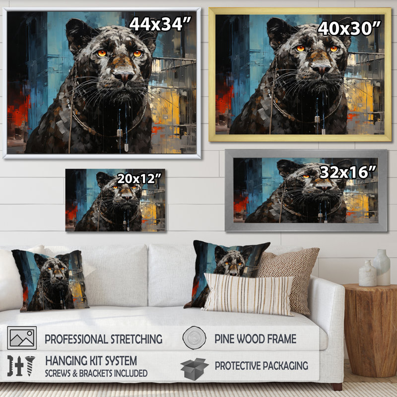 Black Panther Urban Wild Urban II - Animals Wall Art Living Room, H 16 po x l 32 po x P 1 po, Cadre doré à une seule photo