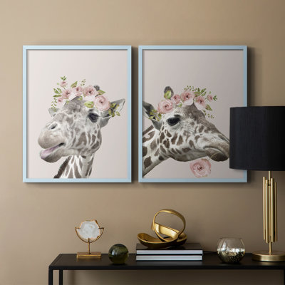 «Peek A Boo Giraffe I», reproduction encadrée de qualité supérieure - prête à être accrochée - aucun clou requis - aucun clou requis