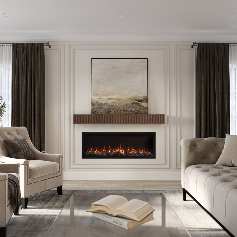 Modern Ember Monti Fireplace Wood Mantel Shelf with Fluted “Reed” Details in Whitewash, 72", Umber