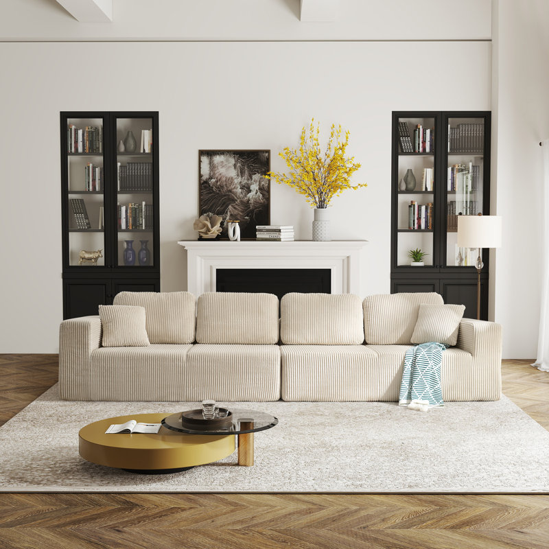 Boneless Finkbeiner 92.9'' Wide Modern Compression Corduroy L-Shaped Sectional Sofa With Cushioned Backrest For Living Room