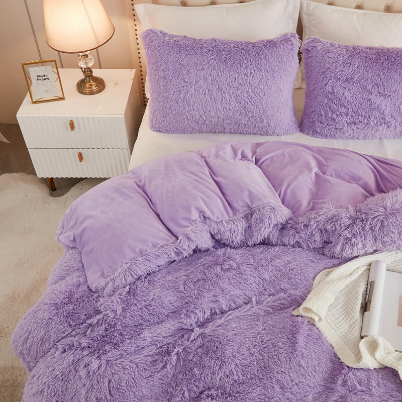 EMME Plush Shaggy 2/3pcs Duvet Cover Set Luxury Fuzzy Comforter Cover Set Bedding Set, Twin Duvet Cover + 1 Standard Sham