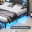 Ottoman Bed Frame with Charging Station & LED Lights, No Box Spring Needed-1356592055