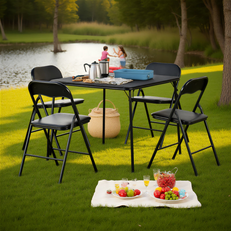 33.9" Square Folding Outdoor Dining Table Set with Chairs, Dark Brown Finish, Space-Saving Patio Bistro Set for Balcony & Small Spaces