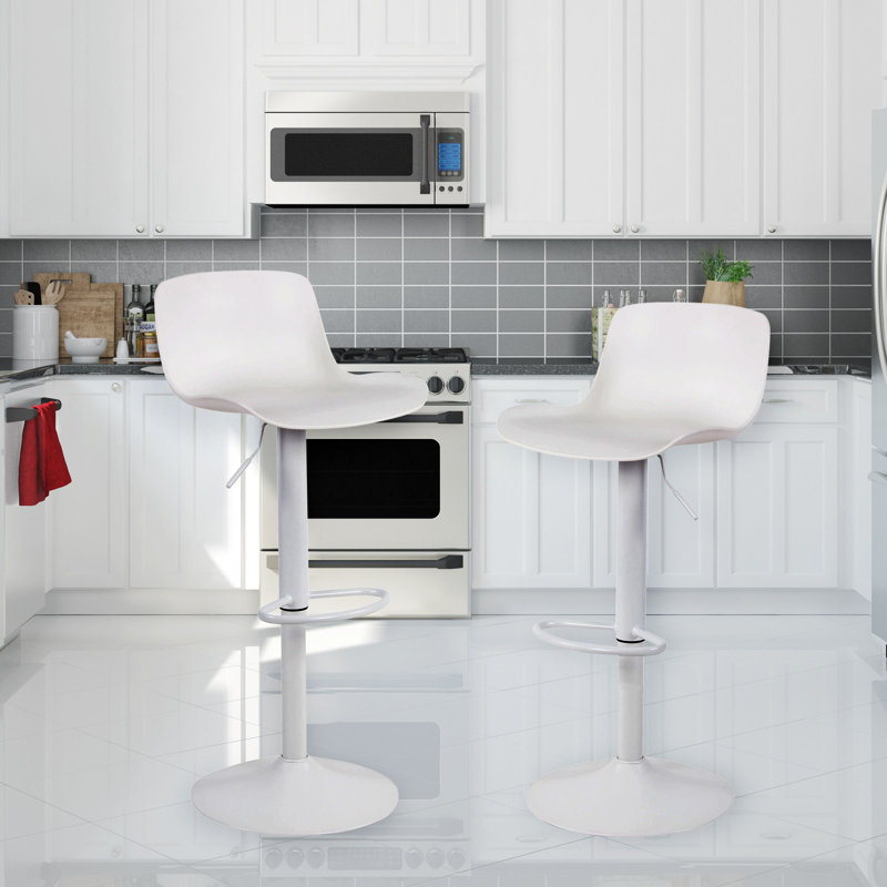 Adjustable Height Counter Stool with Metal Frame, White