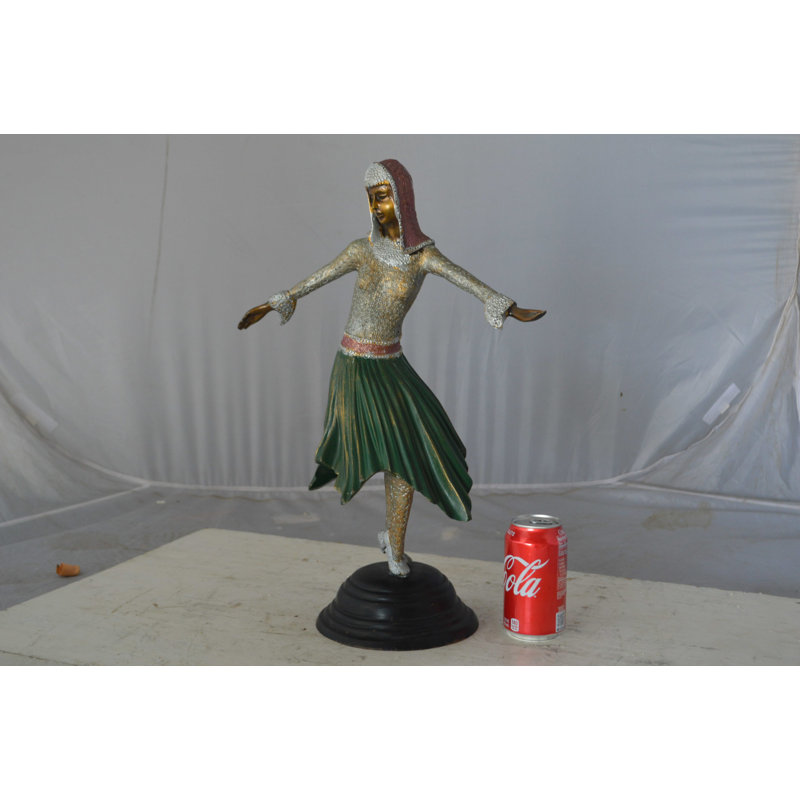 Alberty Gypsy dancer with green dress bronze statue - Size: 12"L x 9"W x 30"H.