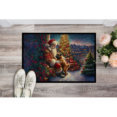 Brussels Griffon and Santa Claus Doormat