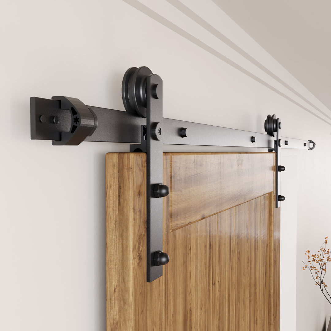 Black Rustic Straight Design Non-Bypass Single Track One Door Hardware Kit（Doors Not Included） Homacer Track 
