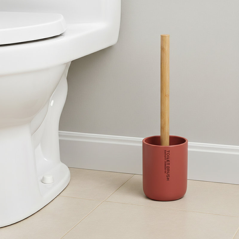Ensemble de porte-brosse de toilette Willis Chic Matte avec poignée en bambou naturel, Terracotta