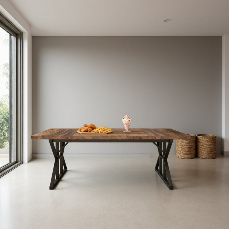 Kitchen Table,Rustic Dining Table,Modern Conference Table, Brown, Black