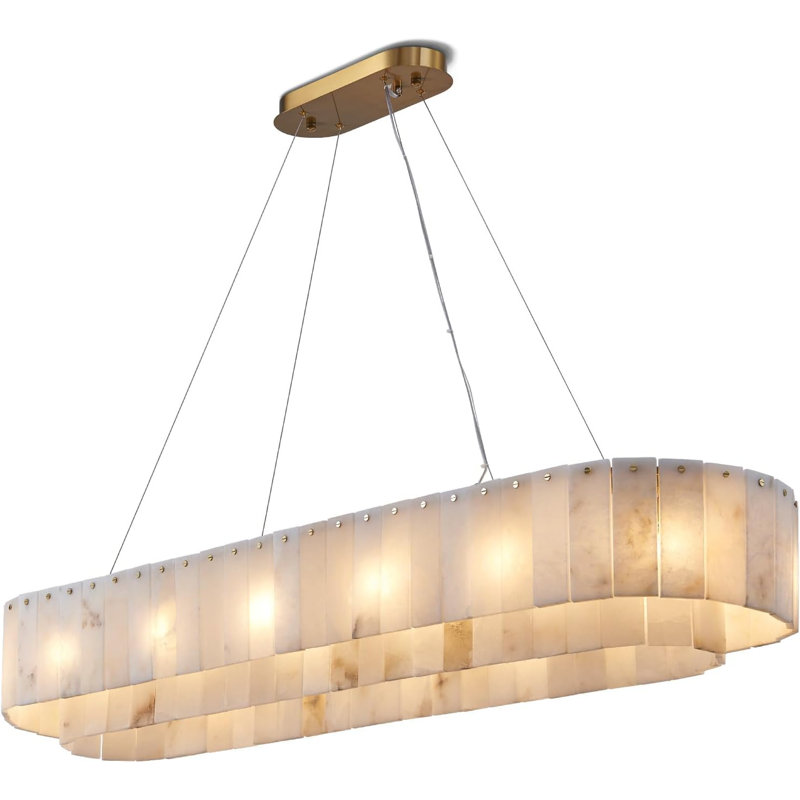 Monzerat 14 - Light Rectangular Alabaster Kitchen Island Gold Chandeliers(Bulbs Included), 7.9" H x 53.9" W x 15.7" D
