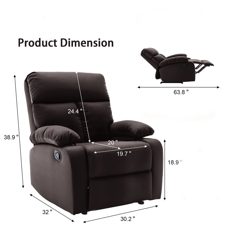  30-inch Wide Faux Leather Compact Recliner Standard Recliner Small Recliners For Sale-Brown, Brown