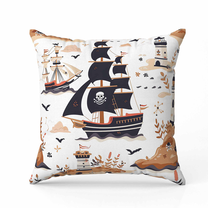 Oreiller en faux suède Treasure Island, Carré 16 po, Black