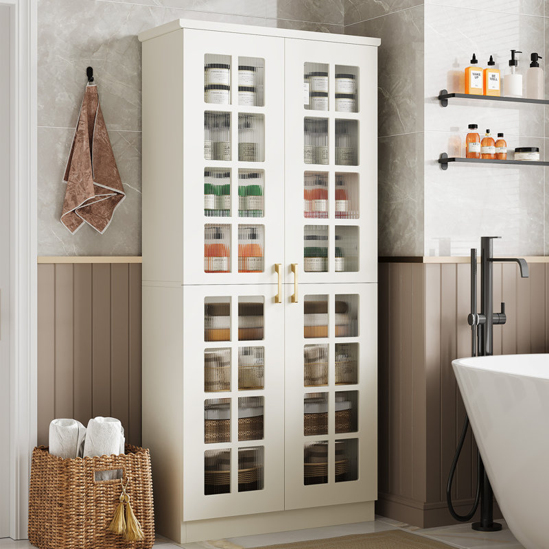 68.9'' Tall Storage Cabinet with Doors, 8-Tier Accent Cabinet with Adjustable Shelves, White