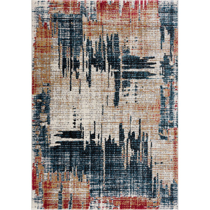 Rug Branch Mehr 4' x 6' (3'9" x 5'6") Blue/Red Abstract Indoor Area Rug, Contemporary, Medium Pile, Stain-Resistant Carpet - Living Room, Bedroom, Dining Room, and Kitchen
