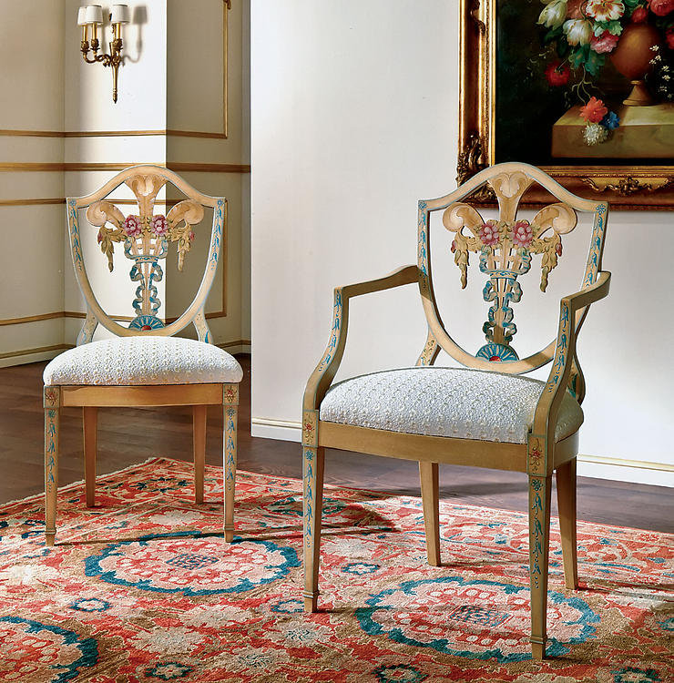 Upholstered Queen Anne Back Side Chair in Gold/White