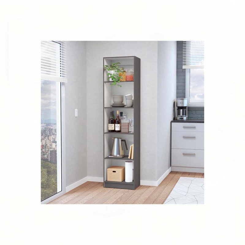 Bibliothèque mince à 5 tablettes Zachary, (5 tablettes) H 71,1 po x l 17,72 po x P 11,77 po, Gris / Blanc