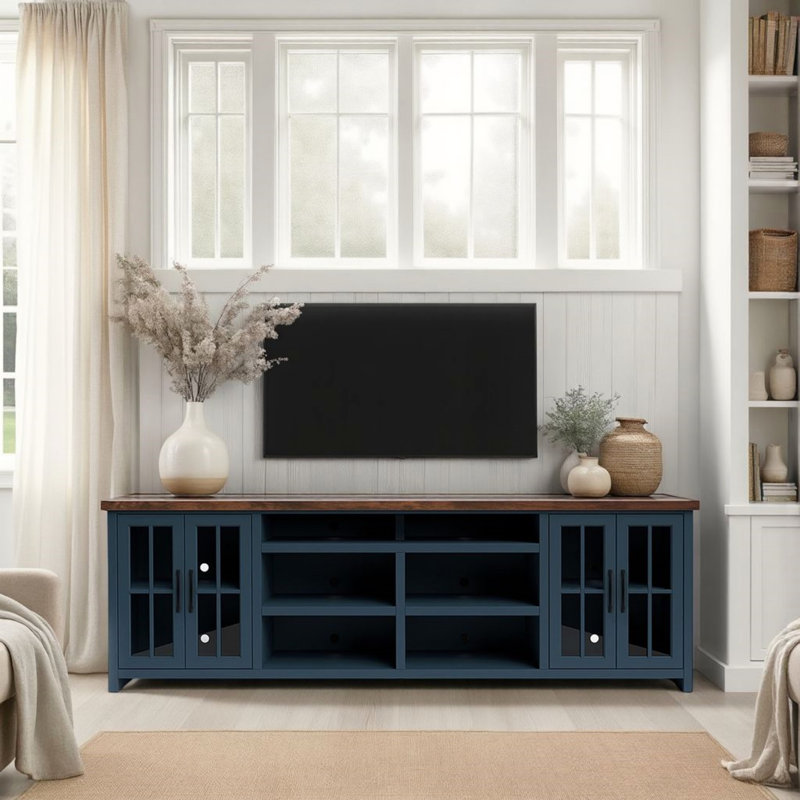 Meuble télé 96 pouces sans assemblage, parfait pour les grands téléviseurs et les salons modernes, Blue, No