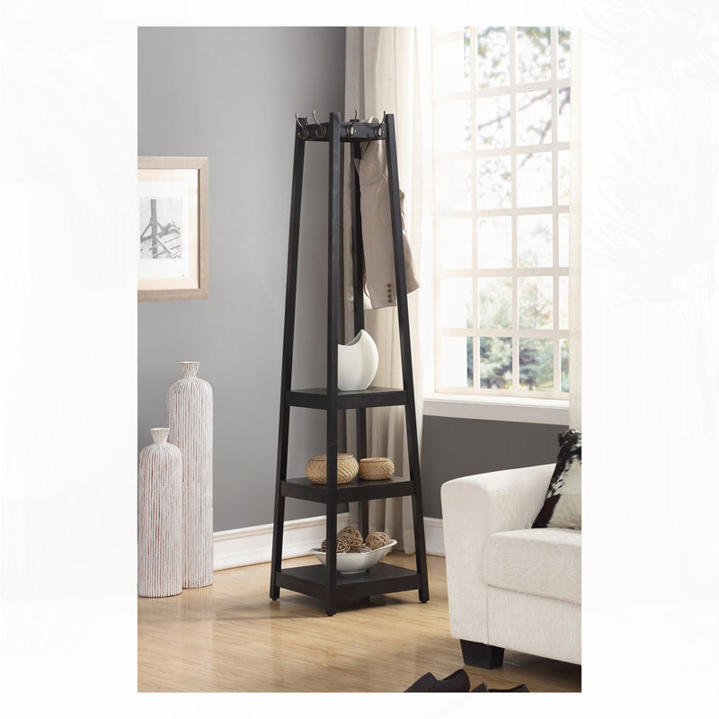 Portemanteau avec tablettes de rangement à 3 niveaux, Noir