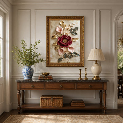 Art mural sur toile en bois naturel pour salon, chambre à coucher, bureau ou vestibule - décoration murale décorative avec art floral