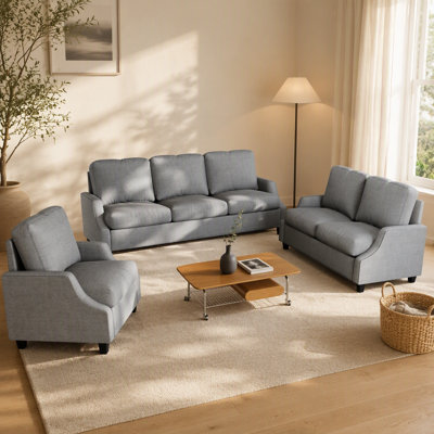 Modern 3 Piece Living Room Sofa Sets with Sectional Couch, Loveseat and Armchair, Ideal for Apartment Comfort and Style