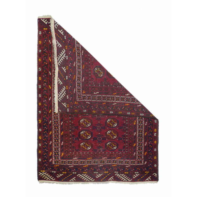Tapis prune en laine noué à la main de conception unique 3 pi 5 po x 5 pi
