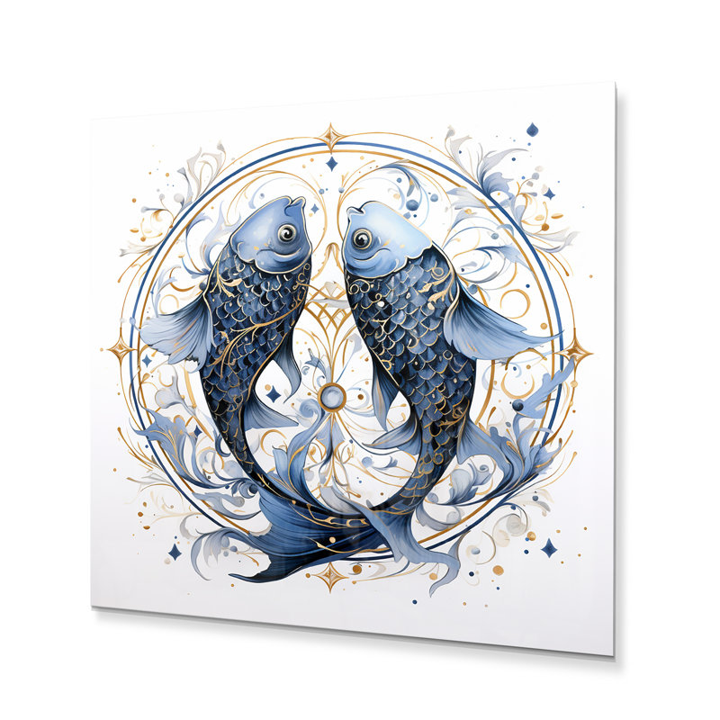Signe du zodiaque Poissons - Impression sur bois sans cadre, H 16 po x l 16 po x P 1 po