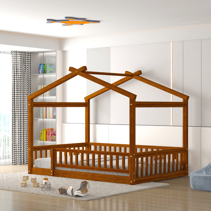 Cadre de lit en bois avec clôture KidsTeensGirlsBoys,