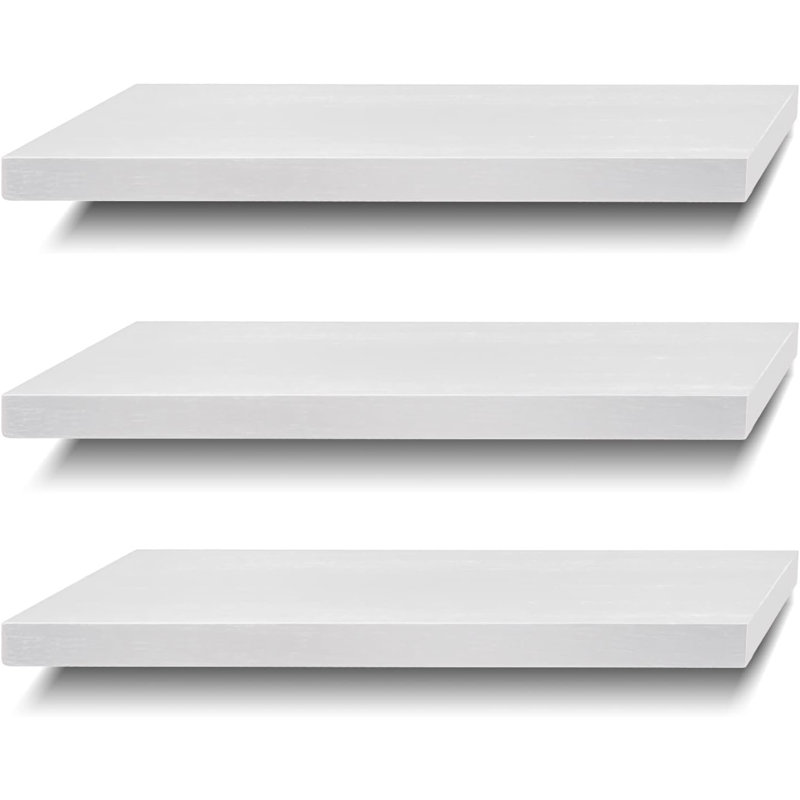 3 Piece Solid Wood Floating Shelf, White