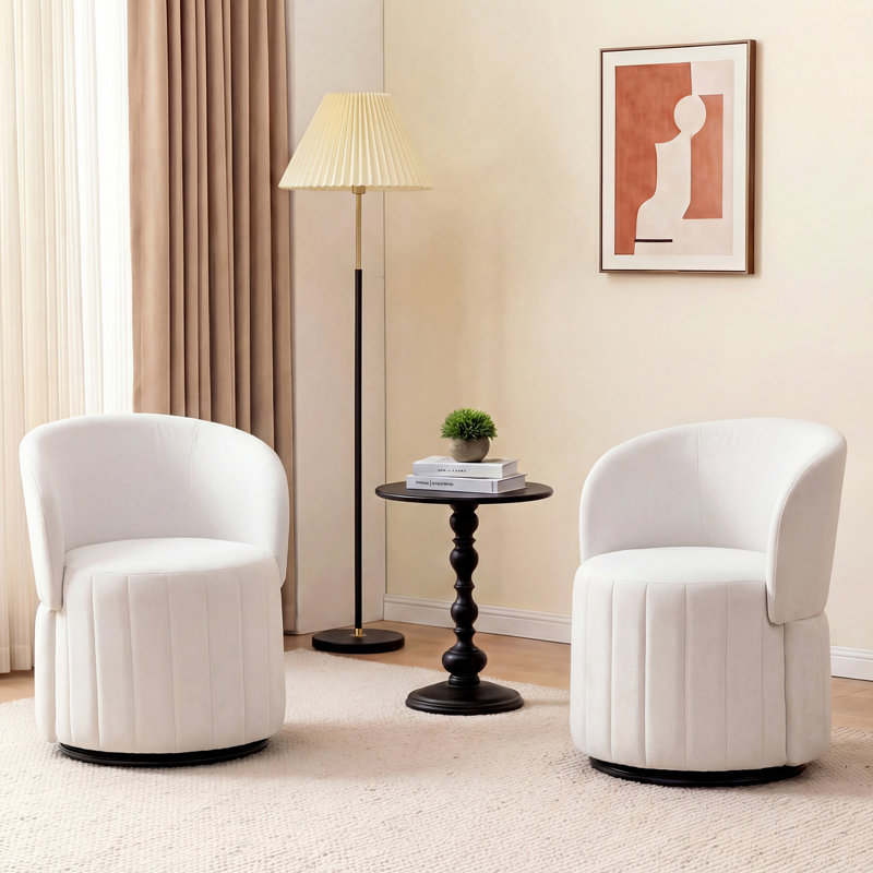 25.4" Wide Mid Century Upholstered Solid Wood Accent Chair(Set Of 2), Beige