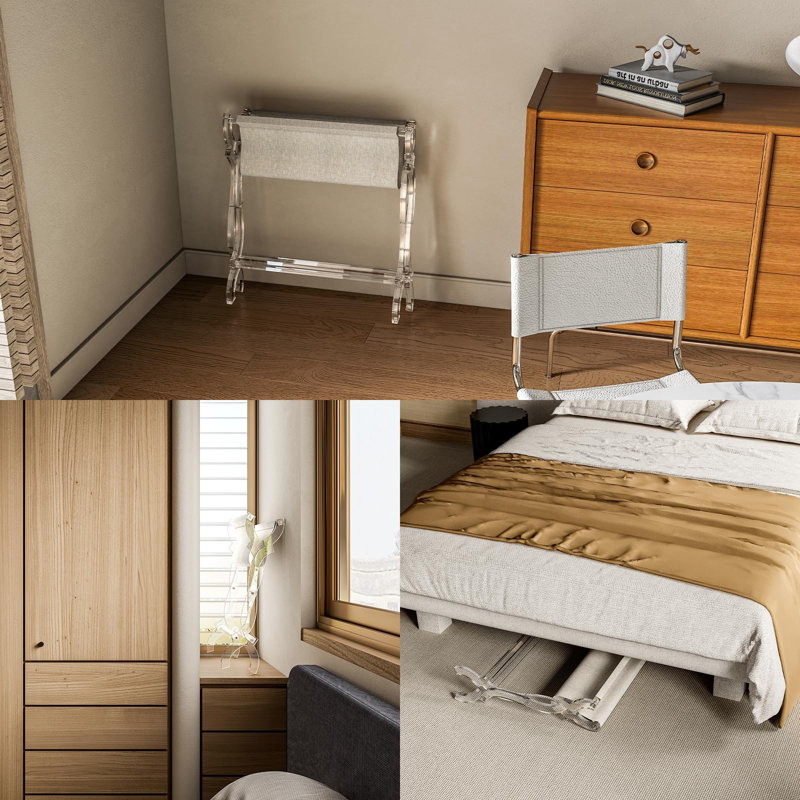 Clear Acrylic Foldable Luggage Rack with PET Fabric Shelf