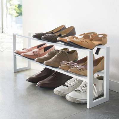 Yamazaki Home 2 Shelves Adjustable Shoe Rack, Large, Double, Steel, Holds 6 To 12 Shoes, Expandable In White