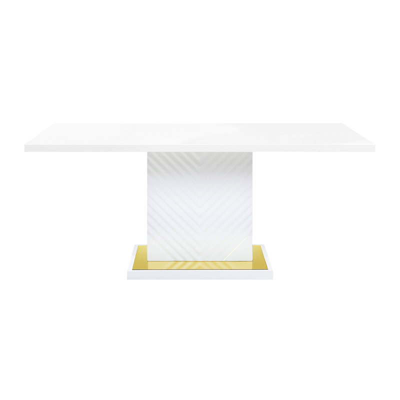 Table de salle à manger blanche à base piédestal avec surface ultrabrillante - Option de repas élégante