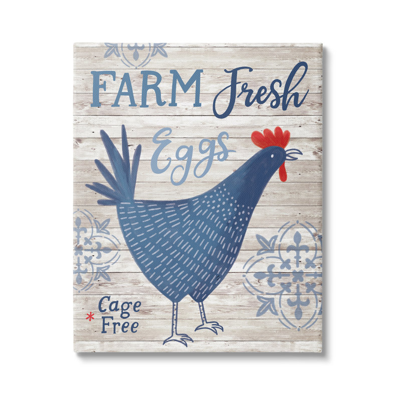 «Farm Fresh Eggs Blue Rustic Chicken» par Nina Seven - impression sur toile tendue, 20" H x 16" W x 1.5" D