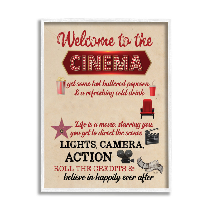 Art mural personnalisé Welcome to Cinema cmw-030, Giclée encadrée blanc bord de mer, H 14 po x l 11 po, Oui