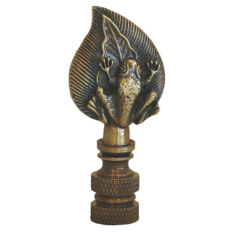 Frog-on-Lily-Lamp Finial laiton antique, 2,4 po