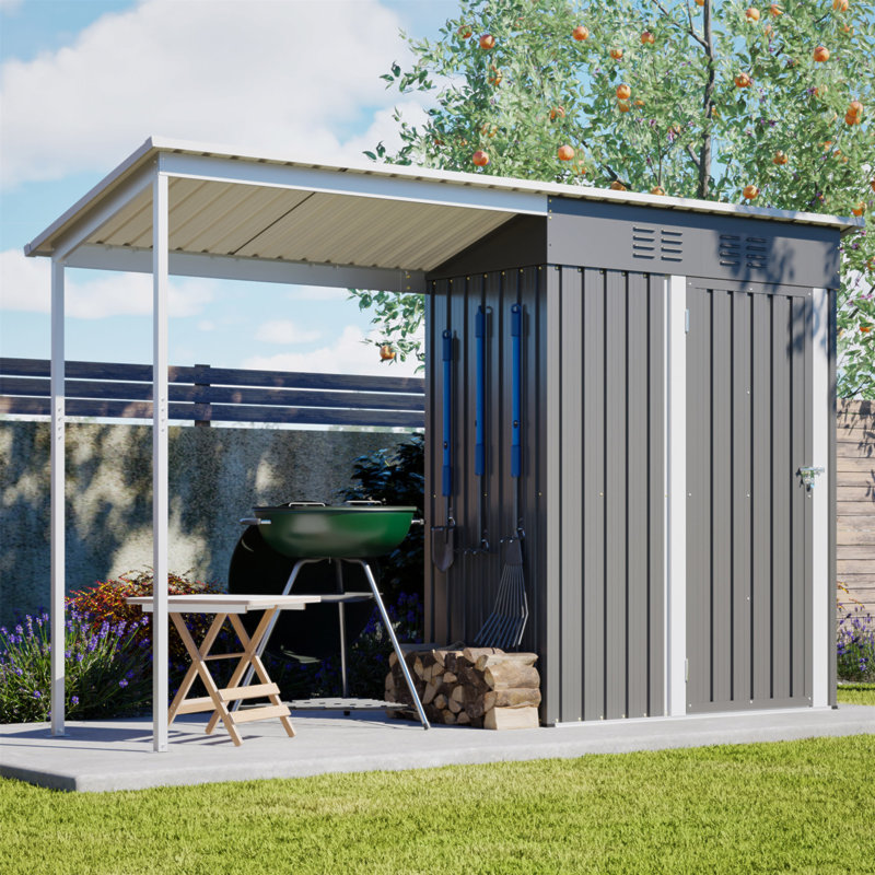 Remise durable en acier galvanisé de 5 pi x 3 pi et abri de jardin, rangement facile à assembler avec pergola ouverte, remise tout-en-un 2 en 1 pour le rangement des outils, le patio et la cour