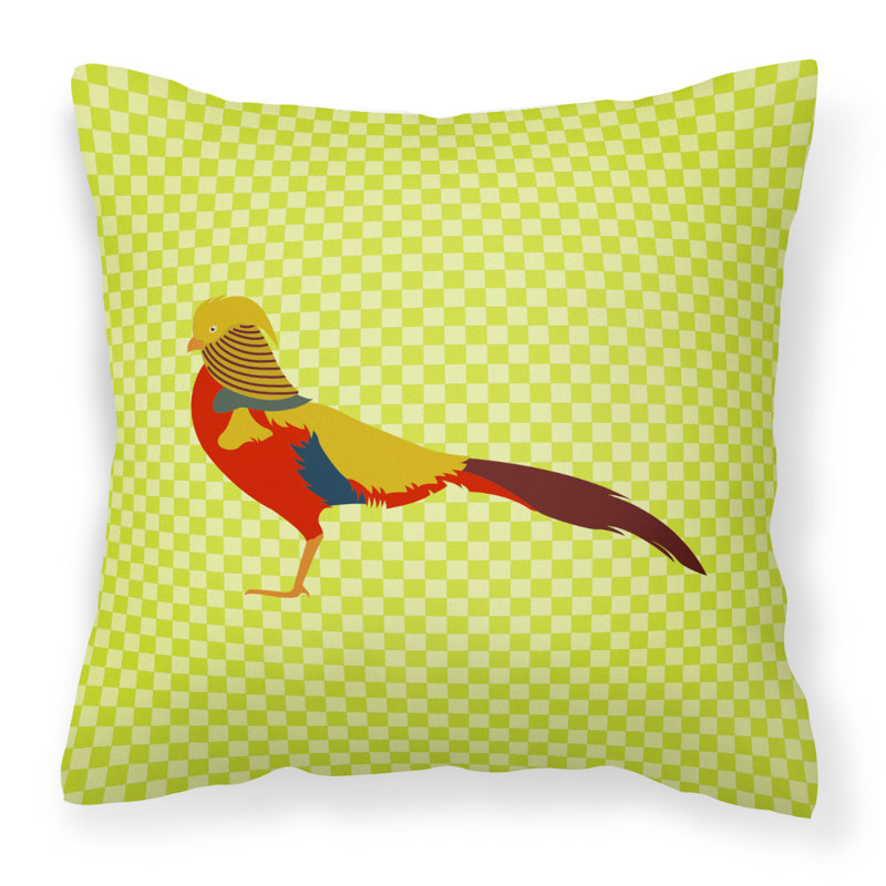 Golden Or Chinese Pheasant Checkered Throw Pillow, Green, 18" x 18"