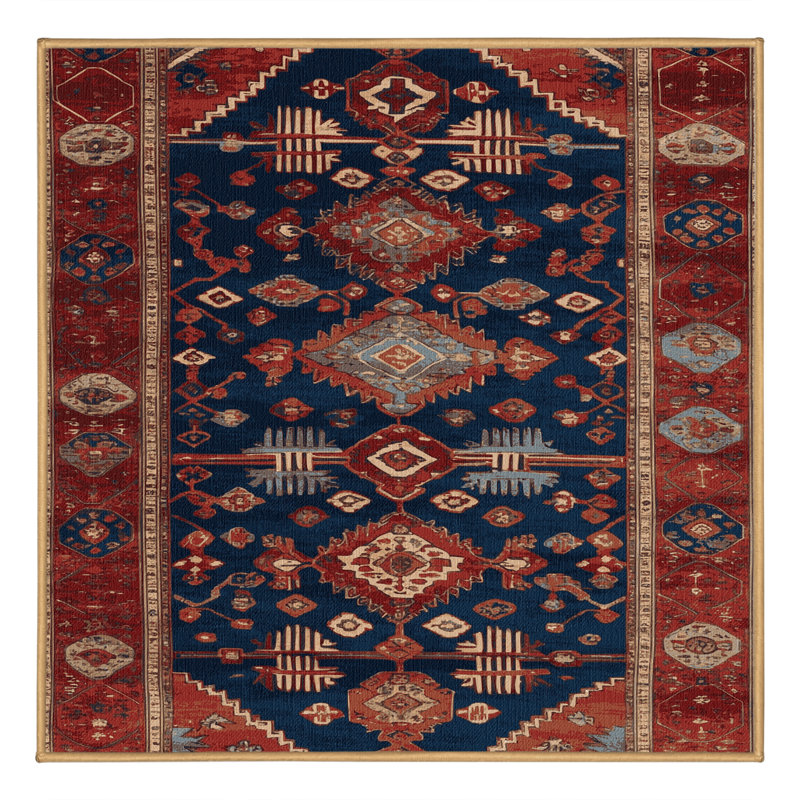 Machine Washable Turkish Brown Area Rug, Carré 7 pi