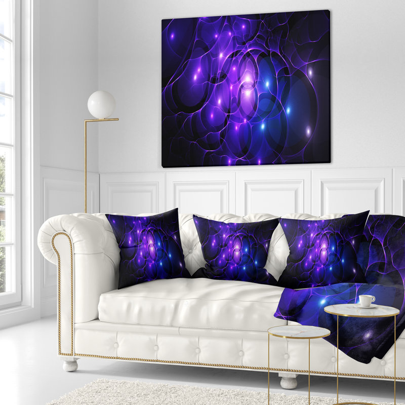 Fractal Space Circles - Coussin imprimé abstrait, 16 po x 1 po, Coussin décoratif, Bleu