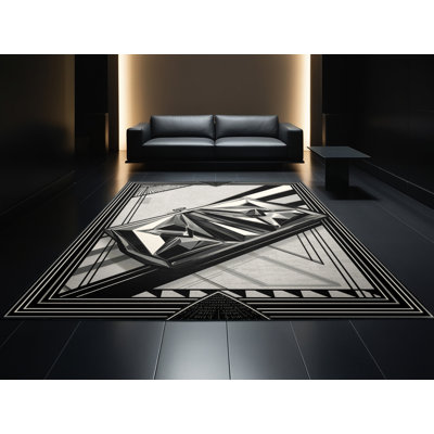 Tapis art déco lavable à la machine gris Benson