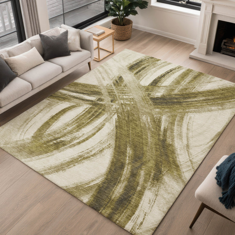 Tapis abstrait intérieur / extérieur lavable à la machine ACN2421, Rectangulaire 3 pi x 5 pi