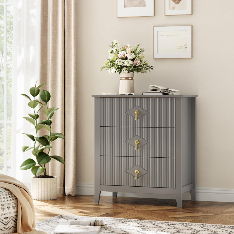 Commode moderne à 3 tiroirs pour la chambre à coucher, commode en bois cannelée avec plateau large pour la télévision, meuble télé pour le salon